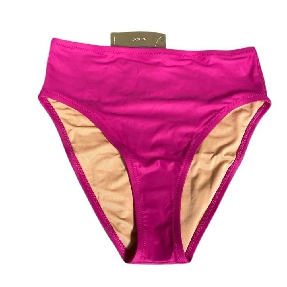 NEW J. Crew Hallie Bikini Bottom High Waist Size S Pink Radiant Fuchsia